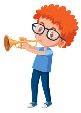 Kırmızı saçlı çocuk trompet illüstrasyon iskambil