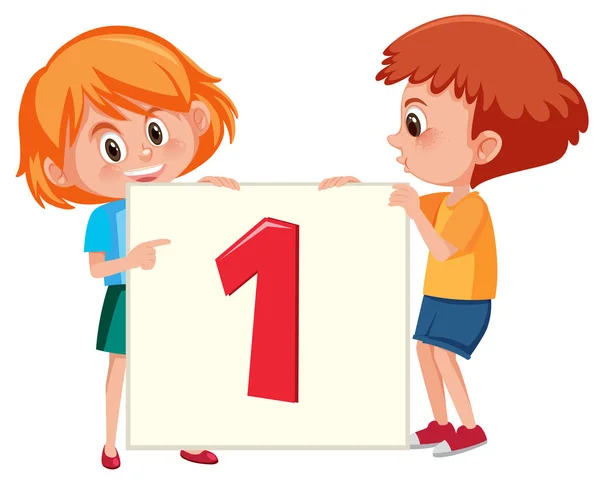 Παιδιά Κρατώντας Αριθμός Ένα Banner Εικονογράφηση — Διανυσματικό Αρχείο