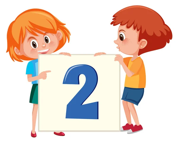 Barn Håller Nummer Två Banner Illustration — Stock vektor