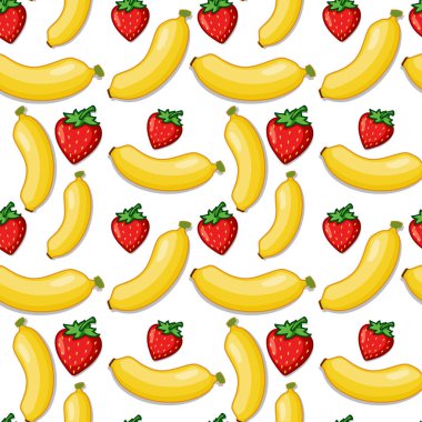 Muz ve çilek sorunsuz arka plan illüstrasyon