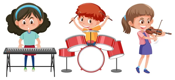 Dzieci Mogą Bawić Ilustracja Instrumentów Muzycznych — Wektor stockowy