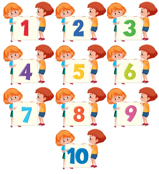 Children Holding Number Board Illustration — Stock Vector