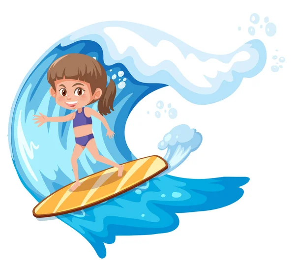 Surfer Dívka Charakter Ilustrace — Stockový vektor
