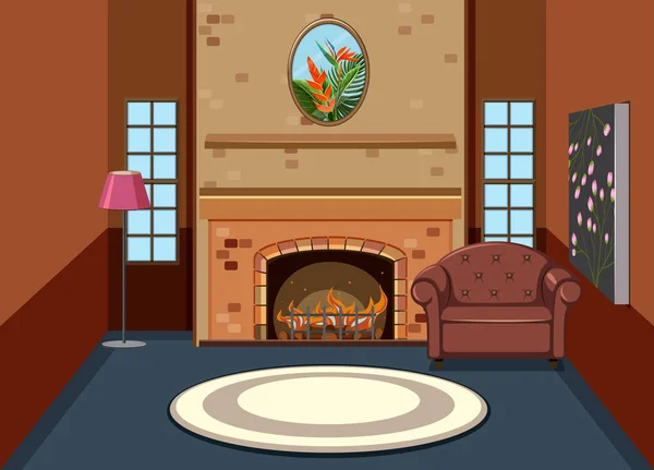 Piso Simple Sala Estar Interior Ilustración — Vector de stock