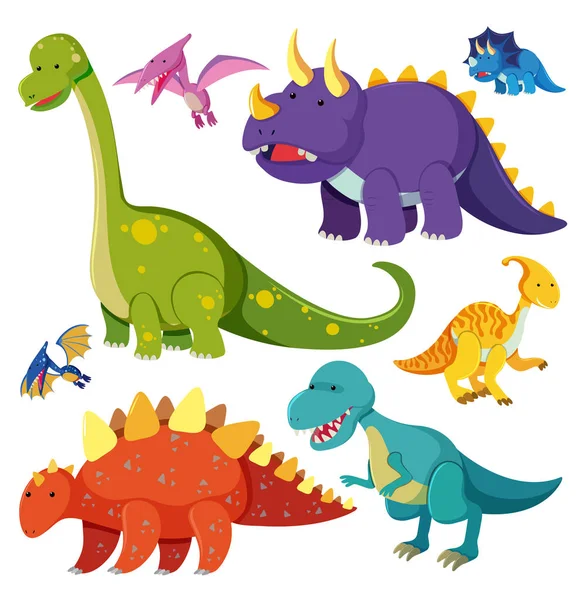 Conjunto Ilustración Carácter Dinosaurio — Vector de stock