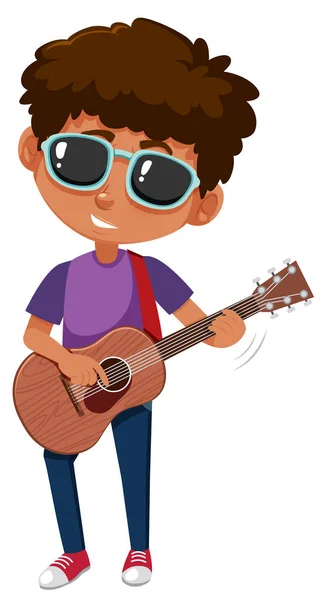 Young Man Playing Guitar Illustration — Stock Vector