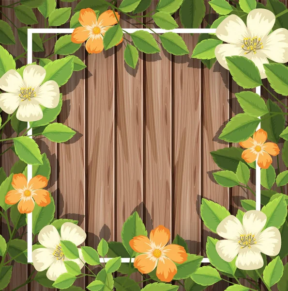 Bloem Houten Frame Illustratie — Stockvector