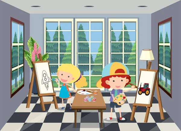 Kinder Malen Raum Illustration — Stockvektor