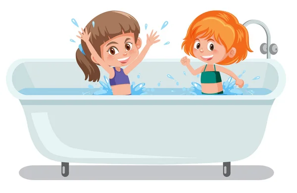 Mädchen Spielen Badewanne Illustration — Stockvektor