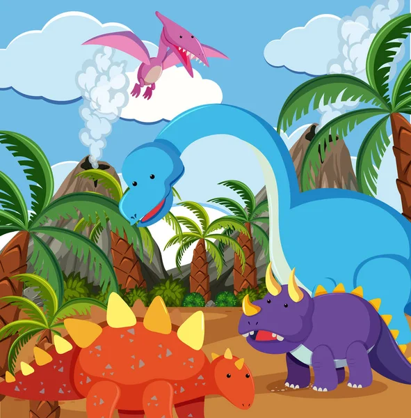 Plochý Dinosaurus Přírodě Ilustrace — Stockový vektor