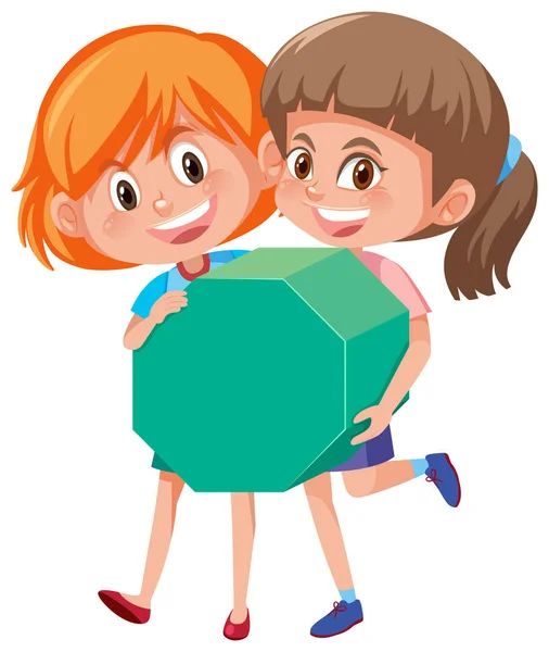 Girls Holding Hexagon Blocks Illustration — Stock Vector