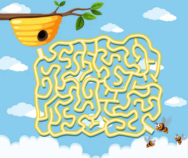 Honey Bee Bludiště Hra Šablona Ilustrace — Stockový vektor
