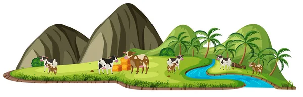 Cow Nature Landscape Illustration — Stock Vector