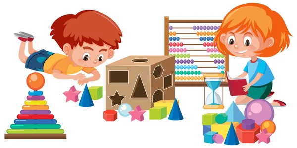 Дети Играют Иллюстрацией Математических Игрушек — стоковый вектор
