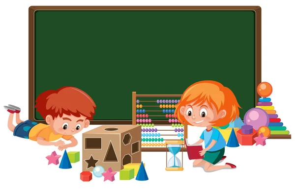 Kid Met Math Speelgoed Banner Afbeelding — Stockvector