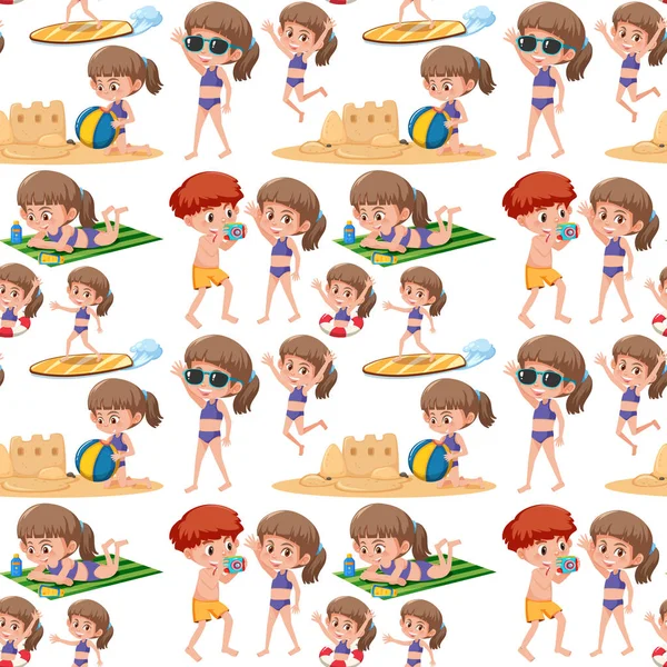 Beach kids seamless pattern illustration