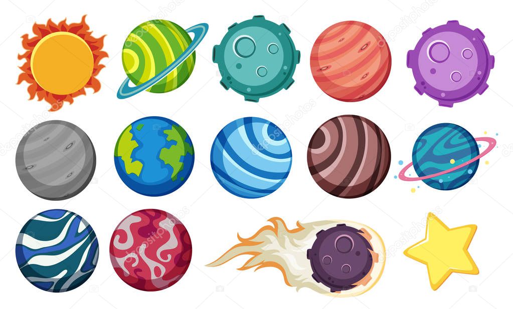 Set of planets and star illustration