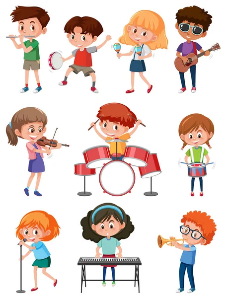 Niños Con Ilustración Instrumentos Musicales — Archivo Imágenes Vectoriales