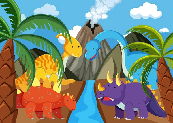 Plochý Dinosaurus Přírodě Ilustrace — Stockový vektor