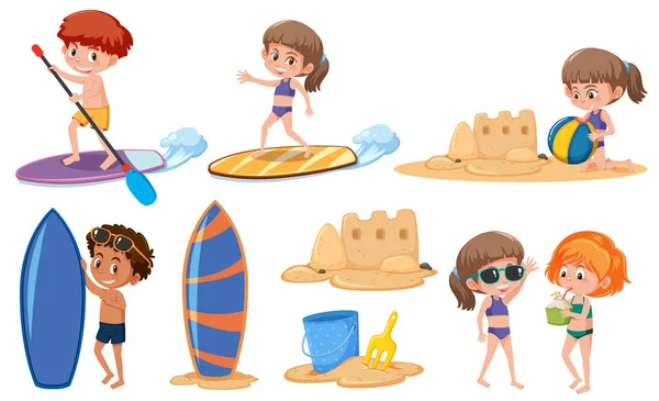Conjunto Niños Vacaciones Verano Ilustración — Archivo Imágenes Vectoriales