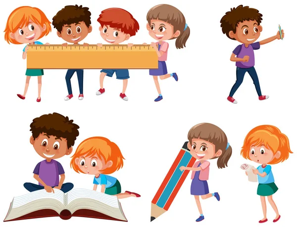 Conjunto Ilustración Niños Escolares — Vector de stock