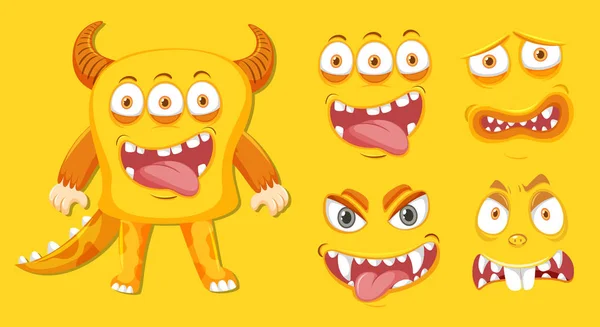 Yellow Monster Facial Expression Illustration — Stock Vector