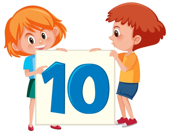 Παιδιά Κρατώντας Τον Αριθμό Δέκα Εικονογράφηση — Διανυσματικό Αρχείο