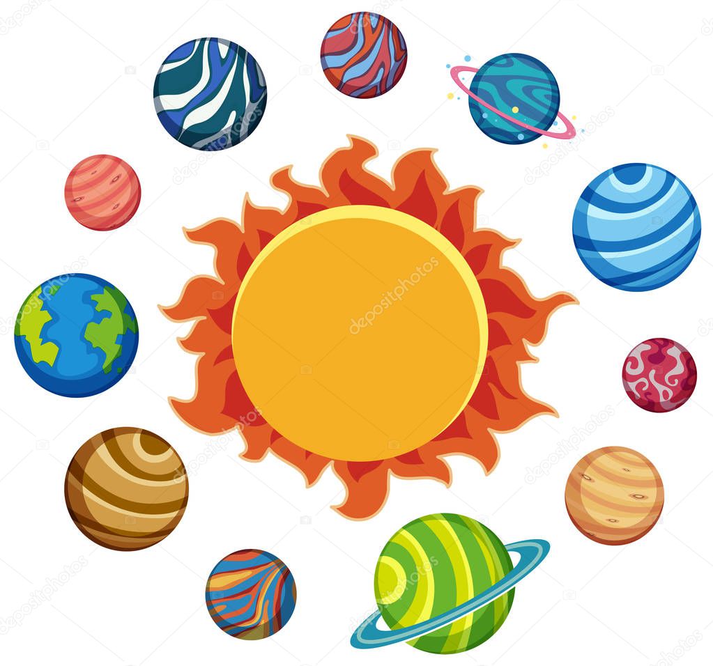 Set of planets and sun illustration