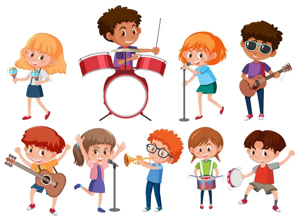 Set Illustrazione Bambini Musicista — Vettoriale Stock