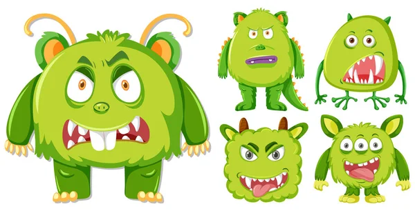 Set Green Monster Character Illustration — Stock Vector