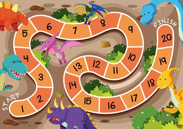 Bir Dinozor Masa Oyunu Şablon Çizimi — Stok Vektör