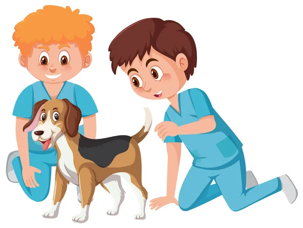 獣医の犬イラストの世話 — ストックベクタ