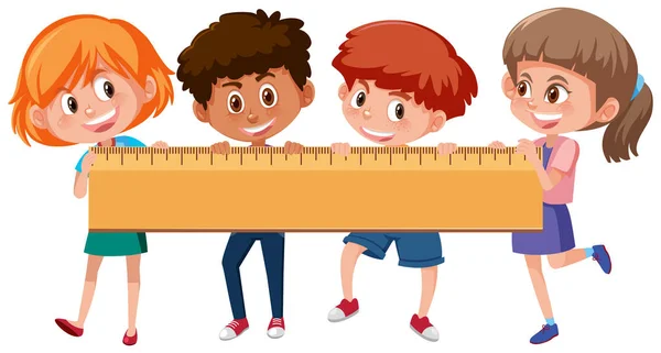 Four Children Holding Ruler Illustration — Stock Vector