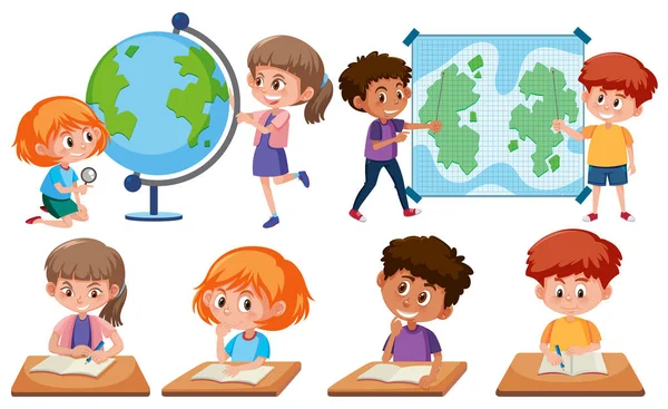 Barn Med Utbildningsverktyg Vit Bakgrund Illustration — Stock vektor