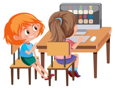 Öğrenme matematik bilgisayar illüstrasyon üzerinde kız