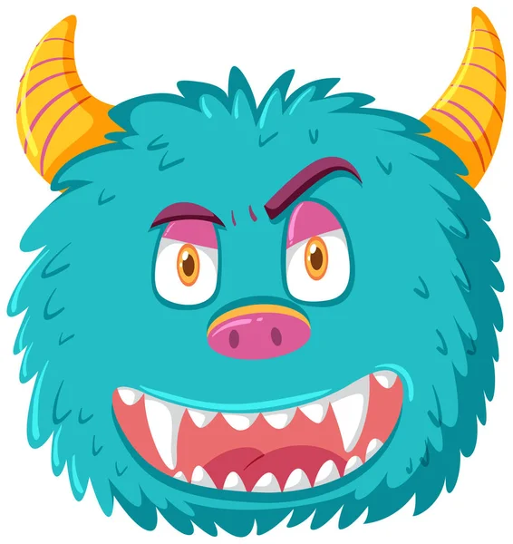 Azul Monstruo Aterrador Cabeza Ilustración — Vector de stock