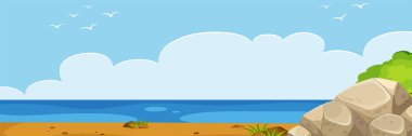 Yaz plaj panorama manzara illüstrasyon