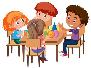 Resimde grup öğrencinin öğrenme geometrik şekiller