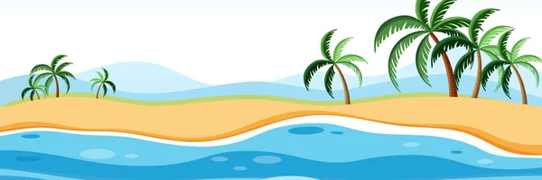 Verano Playa Panorama Paisaje Ilustración — Vector de stock