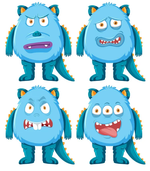 Set Blue Monster Character Illustration — Stock Vector