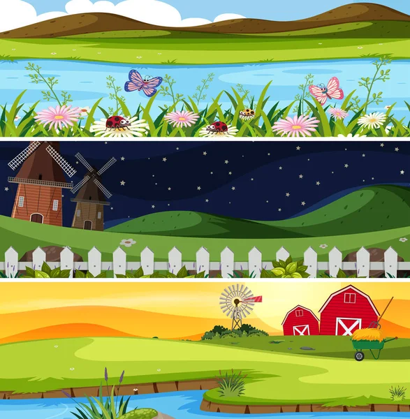 Set of farmland landscape illustration