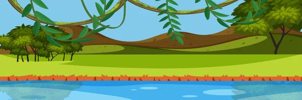 River Nature Green Landscape Illustration — Stock Vector