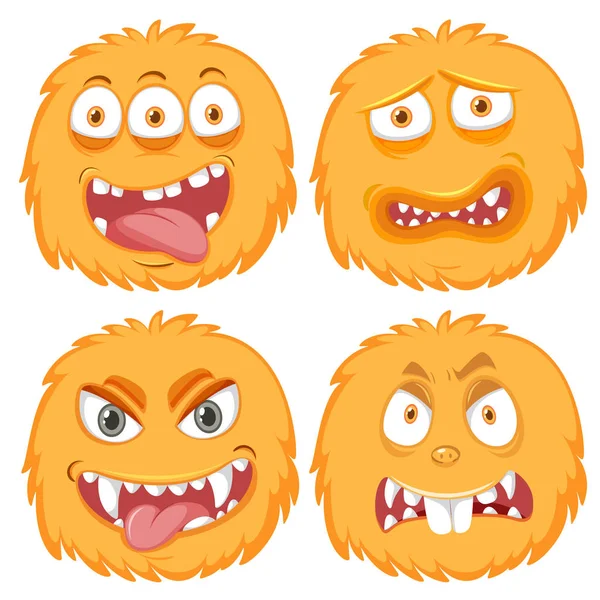 Set Von Gelben Monster Gesichtsausdruck Illustration — Stockvektor