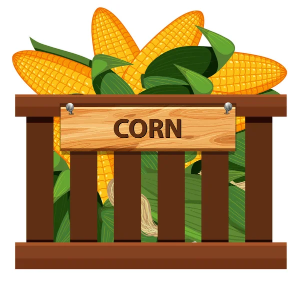 Sweet Corn Wood Crate Illustration - Stok Vektor