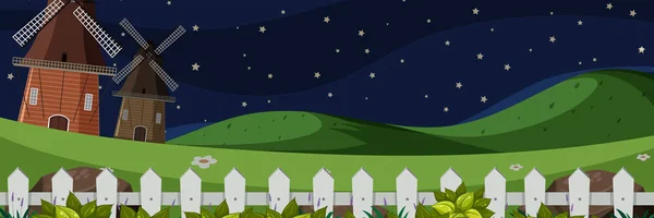 农场幼虫风景在夜例证 — 图库矢量图片