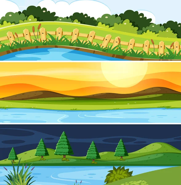 Conjunto Natureza Paisagem Ilustração — Vetor de Stock