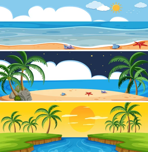Set Summer Beach Landscape Illustration — Stock Vector