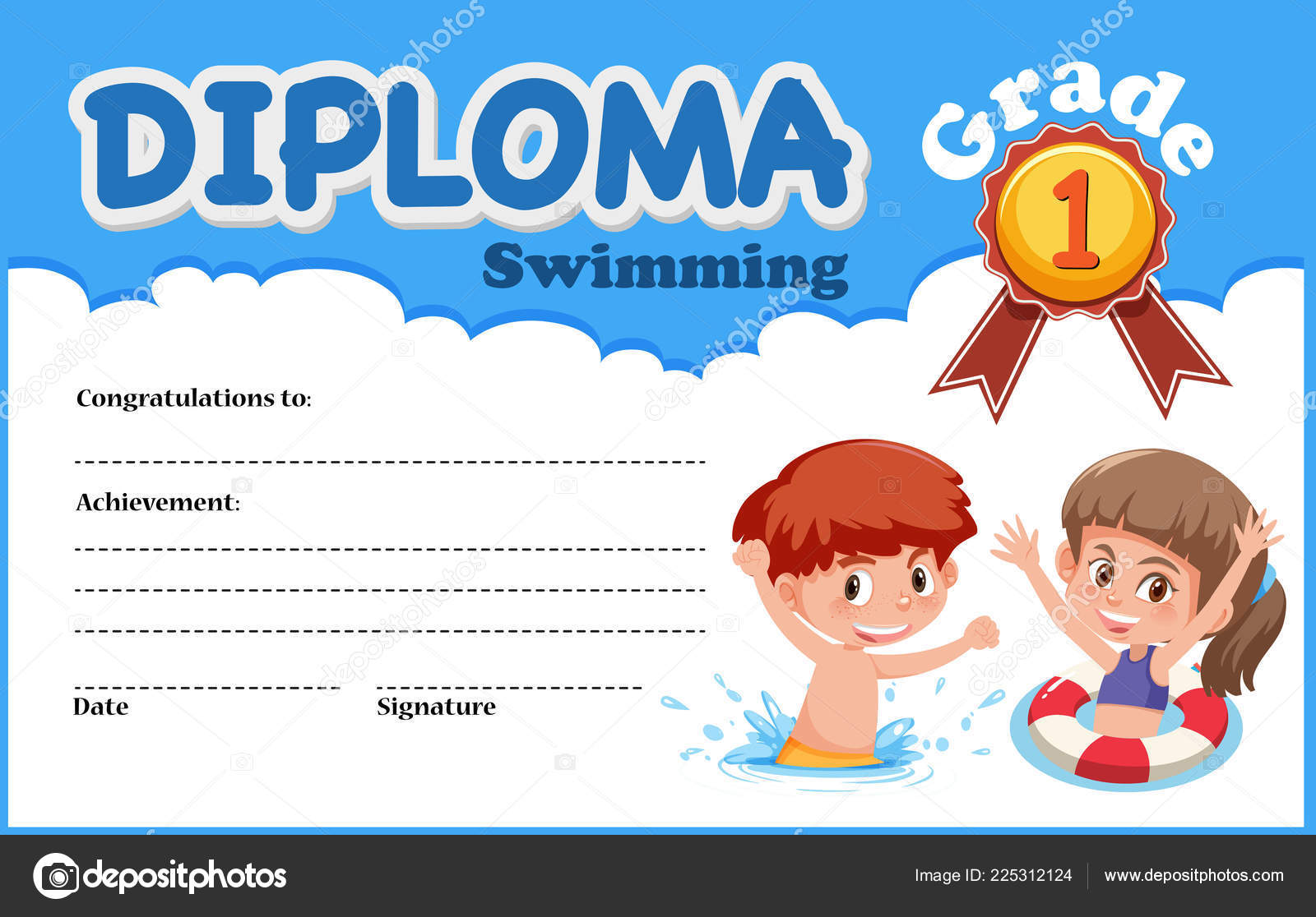 Swimming Diploma Certificate Template Illustration Stock Vector Inside Swimming Award Certificate Template