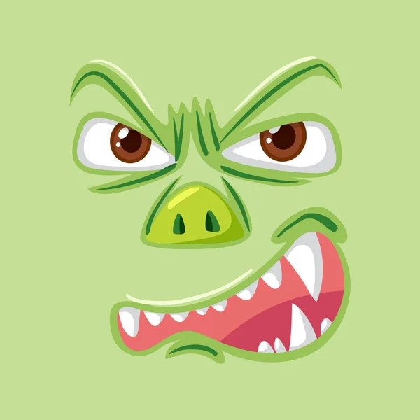 Εικονογράφηση Πρόσωπό Θυμωμένος Πράσινο Τέρας — Διανυσματικό Αρχείο