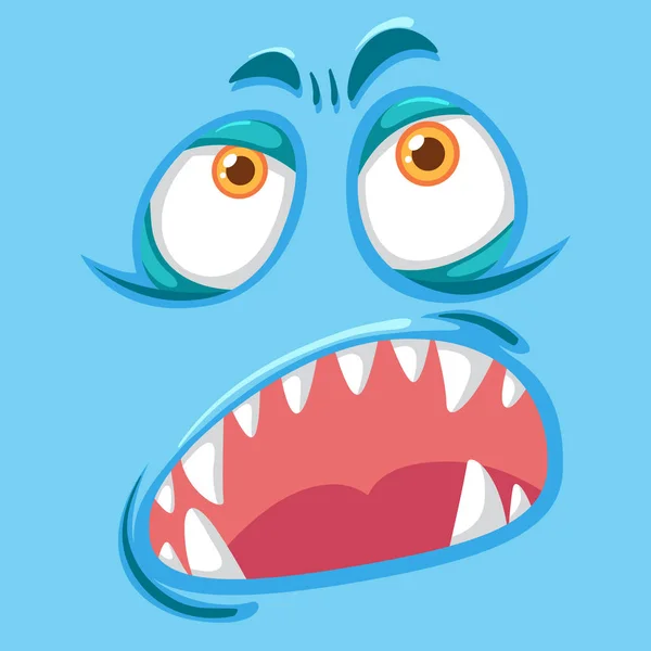 Blå Monster Ansikte Illustration — Stock vektor